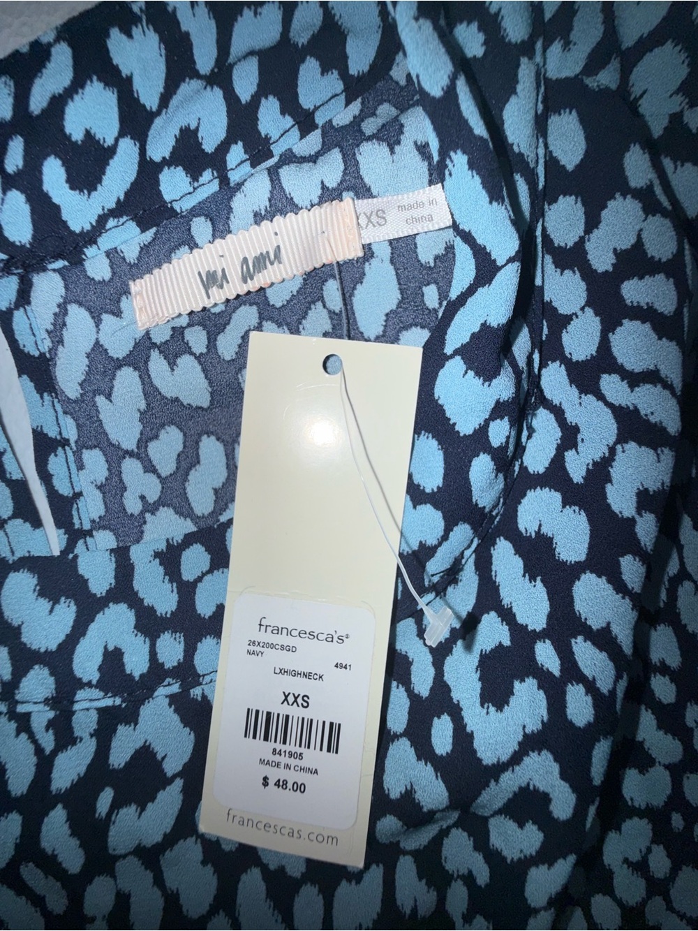 Francesca’s NWT Blue Black Leopard Print Mini Dress XXS Long Sleeve - Picture 13 of 13